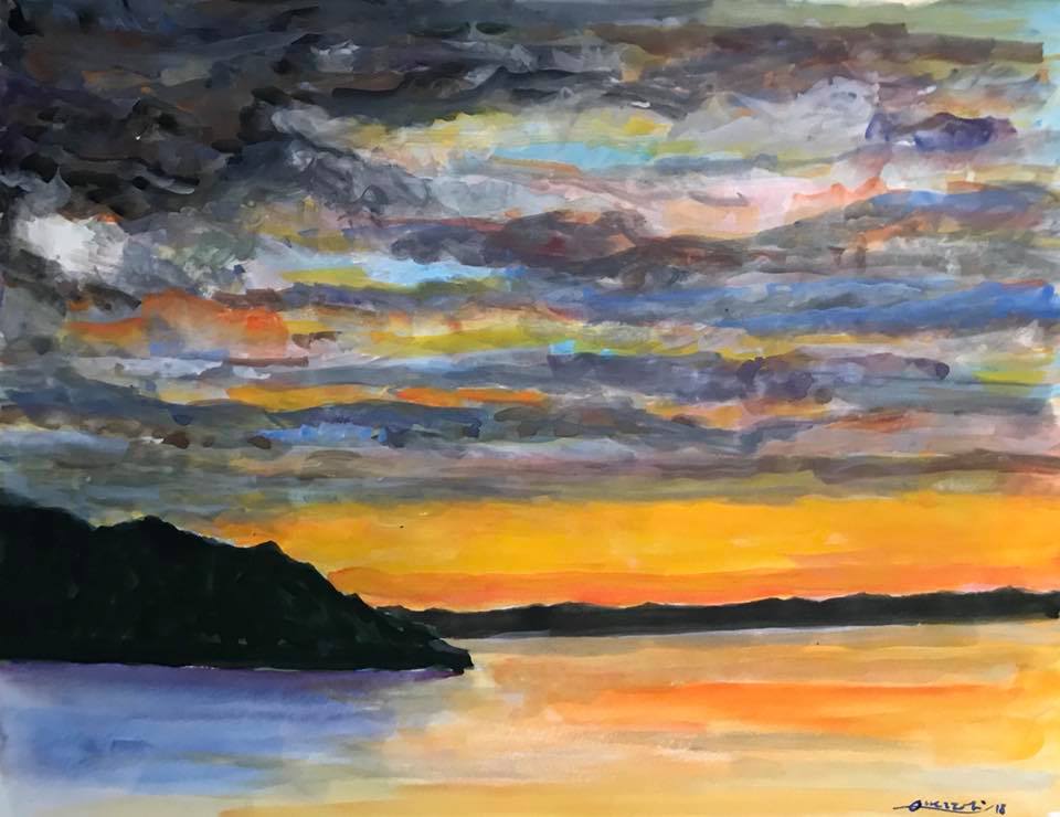 Sunset in Montreux- (gouache -62x46cm-2018)